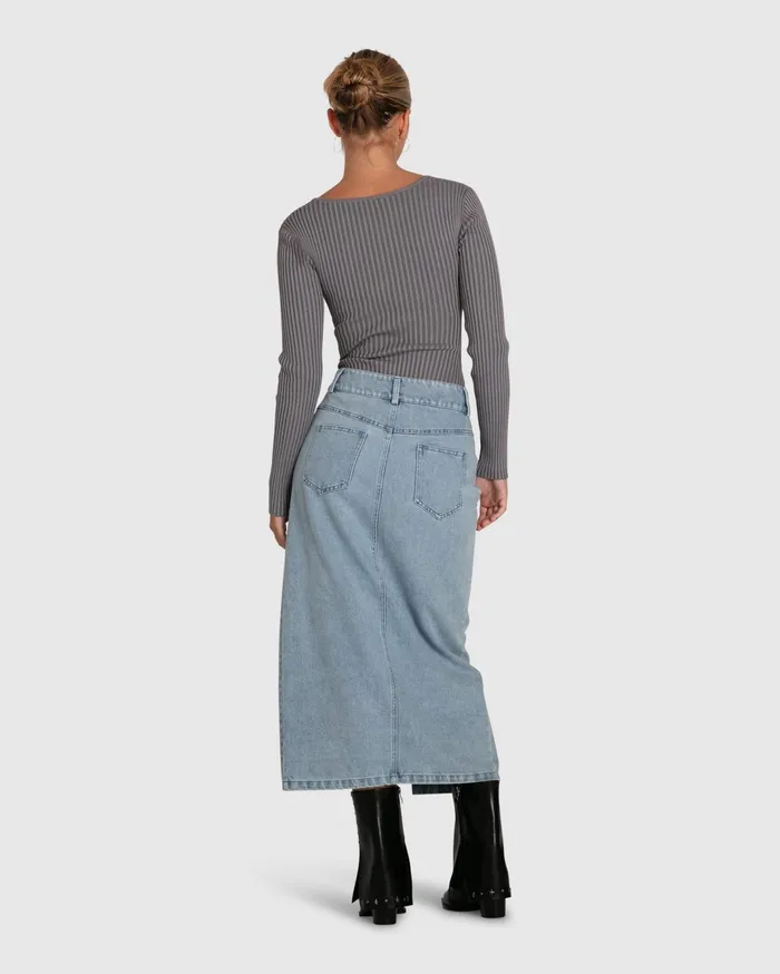 Women Pants and Skirts Belle and Bloom Can039t Forget You Denim Midi Skirt