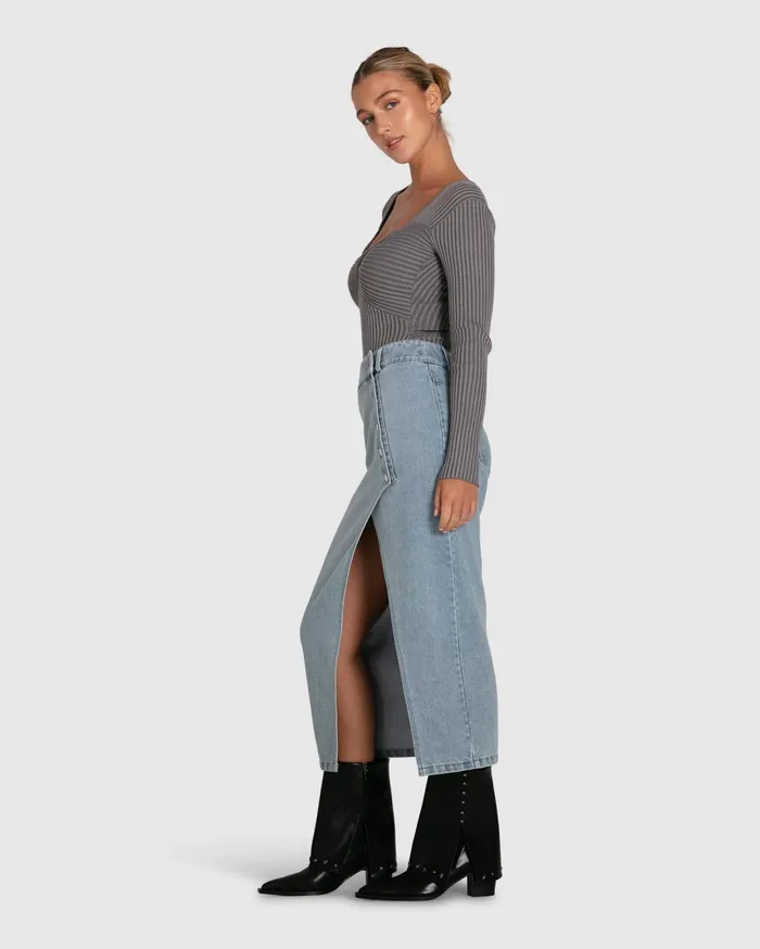 Women Pants and Skirts Belle and Bloom Can039t Forget You Denim Midi Skirt