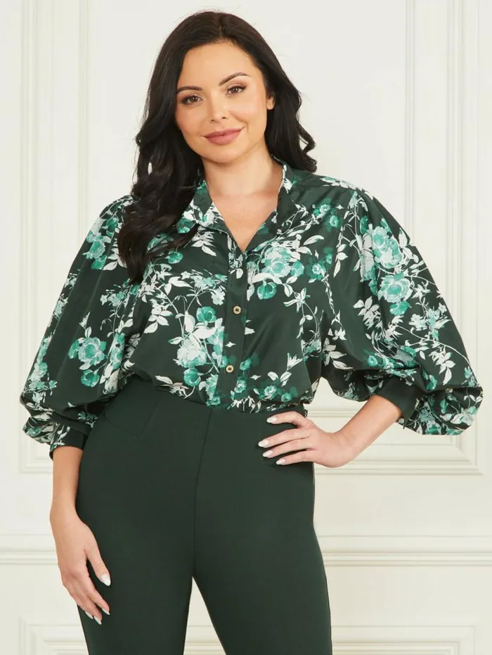 Women Petal Pose Yvonne Blouse Petal Pose Chenille Green Marciano Tops And Sweaters