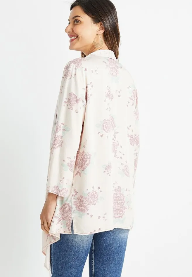 Women Pink Floral Cascade Front Kimono Maurices Tops