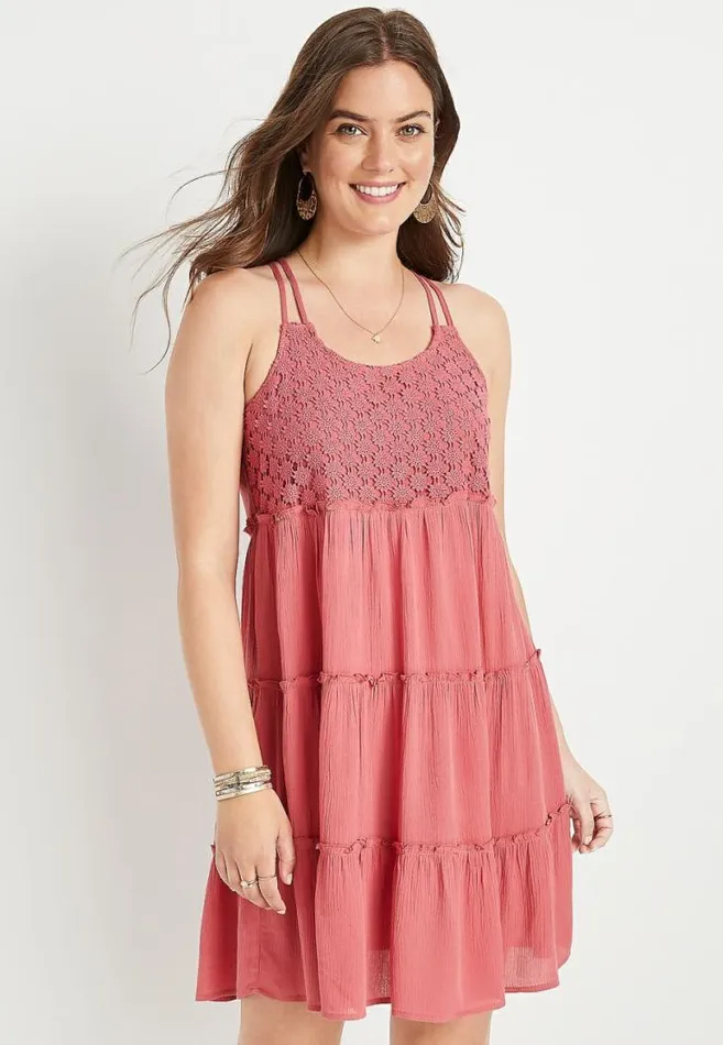 Women Pink Floral Crochet Babydoll Swing Dress Maurices Dresses and Jumpsuits Women Pink Floral Crochet Babydoll Swing Dress Maurices Dresses and Jumpsuits