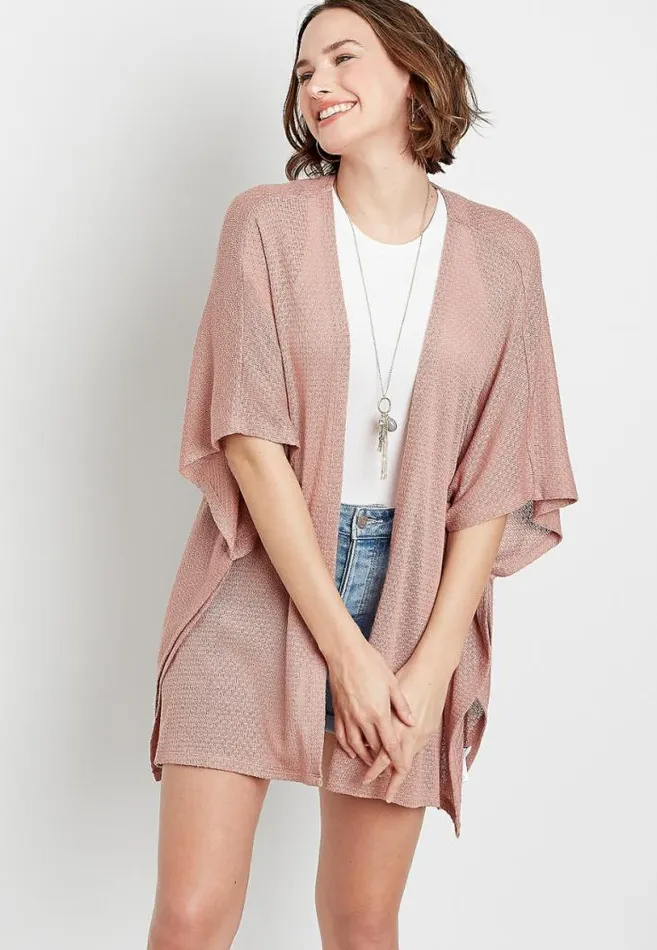 Women Pink Knit Open Front Kimono Maurices Tops