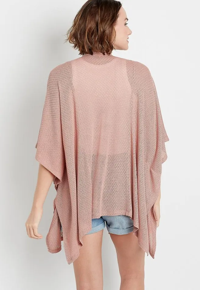 Women Pink Knit Open Front Kimono Maurices Tops