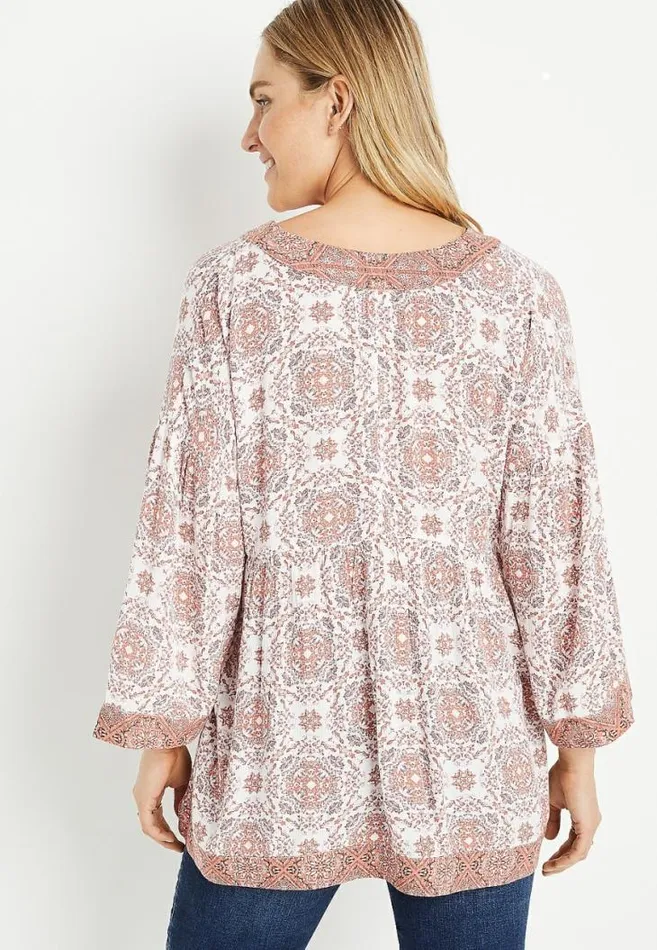 Women Pink Medallion Bell Sleeve Blouse Maurices Tops