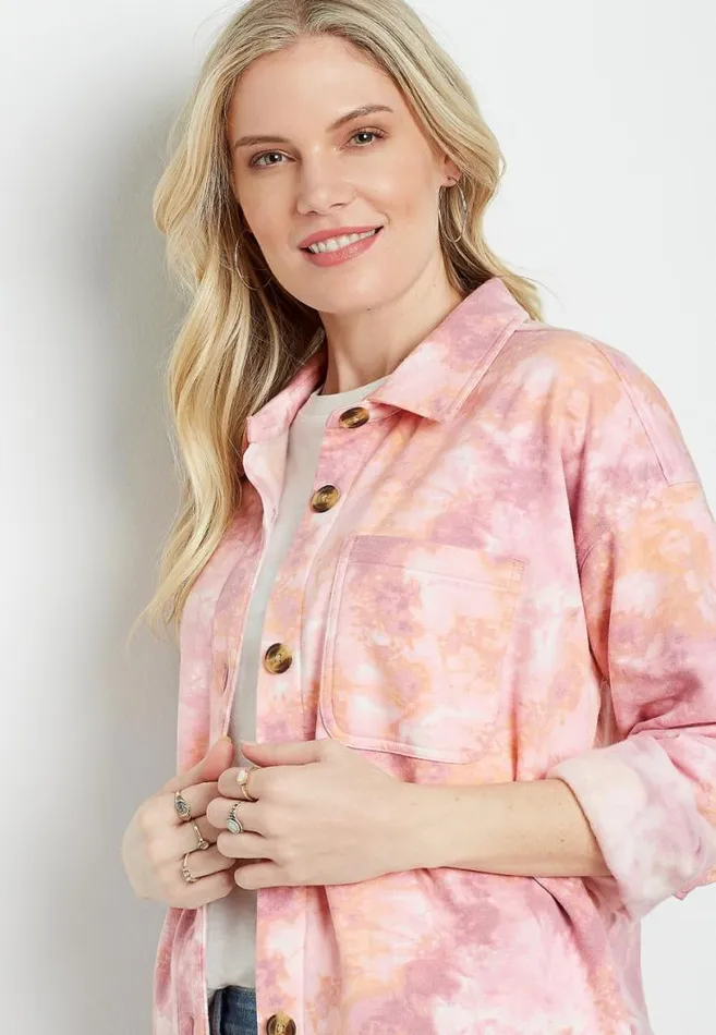 Women Pink Tie Dye Oversized Shacket Maurices Tops