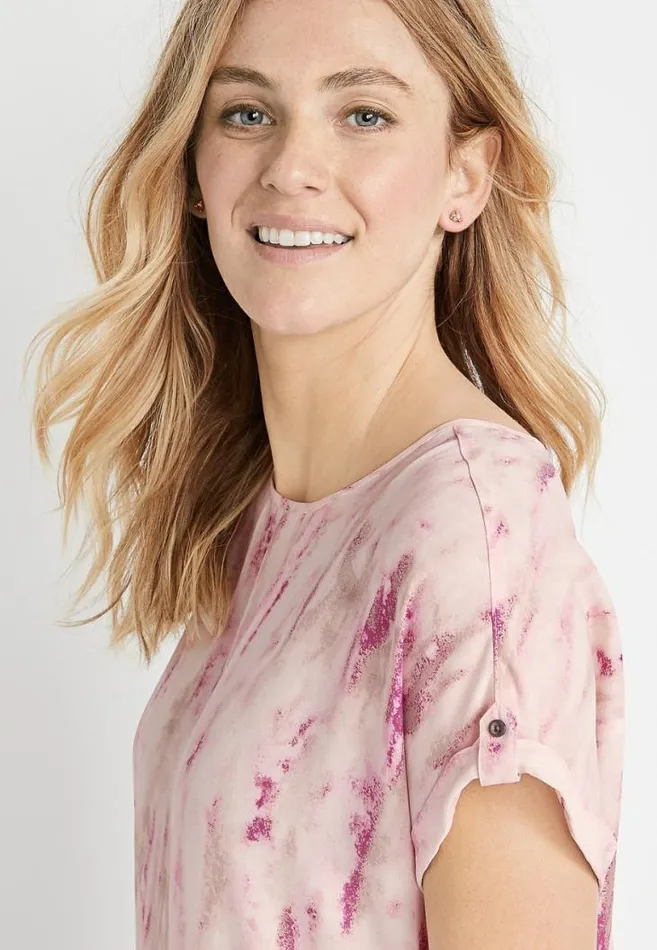 Women Pink Tie Dye Zipper Back Blouse Maurices Tops