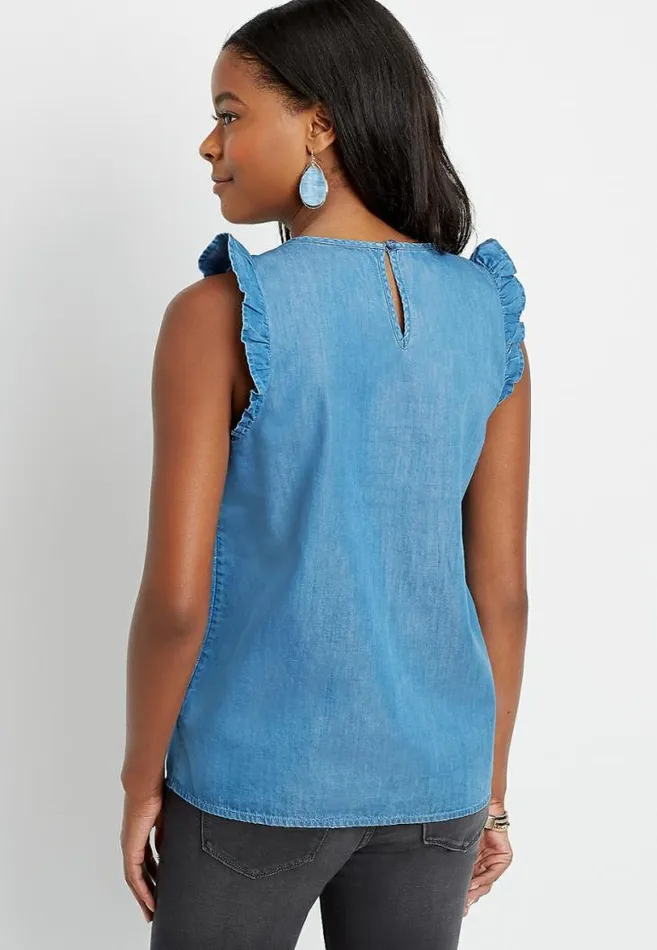 Women Pleated Flutter Sleeve Tank Top Maurices Tops