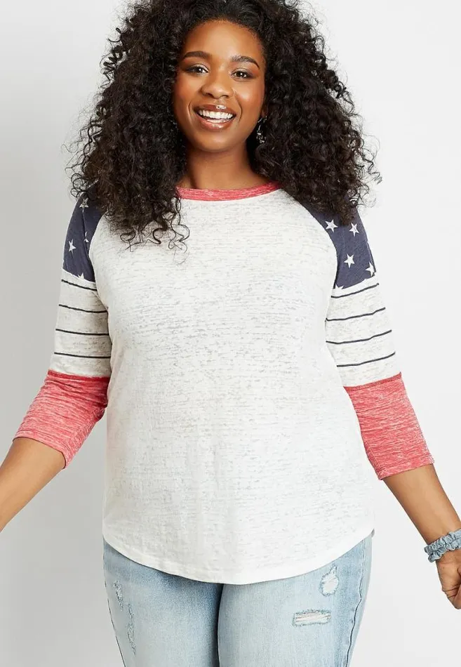 Women Plus Size 247 Americana Baseball Tee Maurices Plus Tops