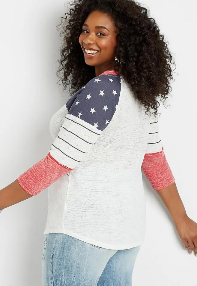 Women Plus Size 247 Americana Baseball Tee Maurices Plus Tops