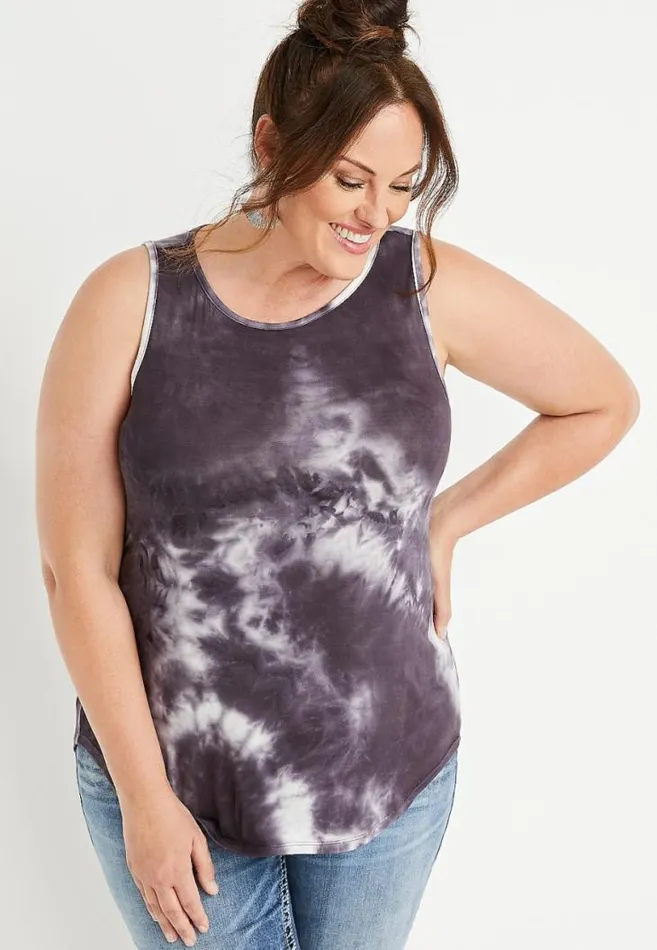 Women Plus Size 247 Black Tie Dye High Neck Tank Top Maurices Plus Tops