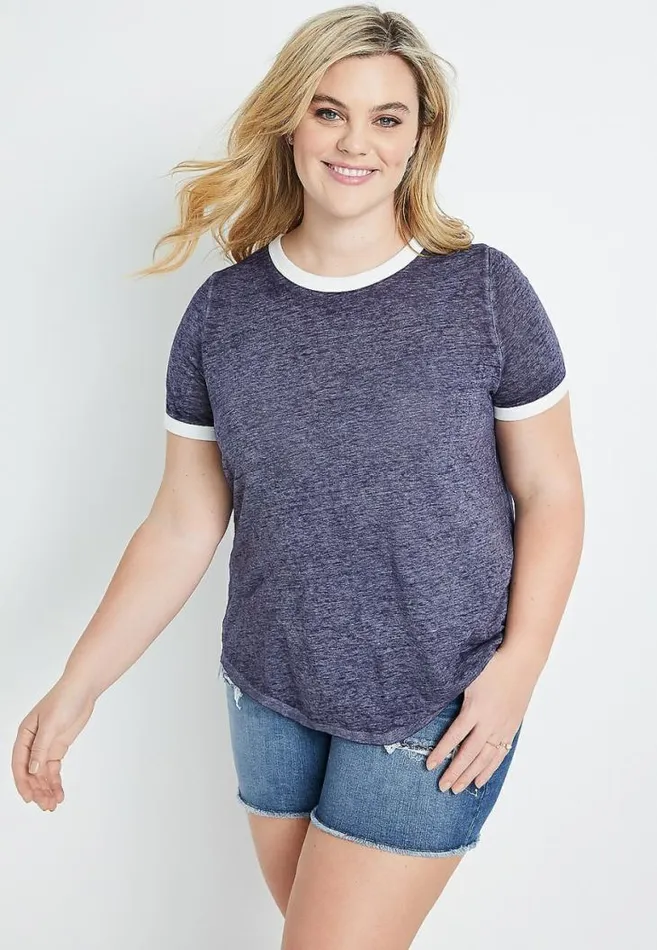 Women Plus Size 247 Blue Colorblock Back Ringer Tee Maurices Plus Tops