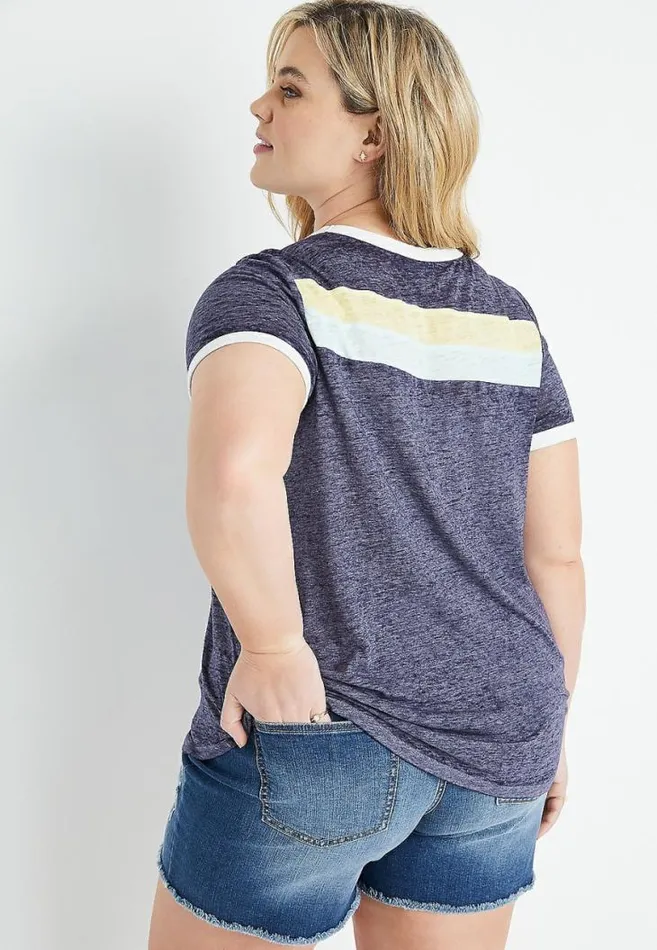 Women Plus Size 247 Blue Colorblock Back Ringer Tee Maurices Plus Tops