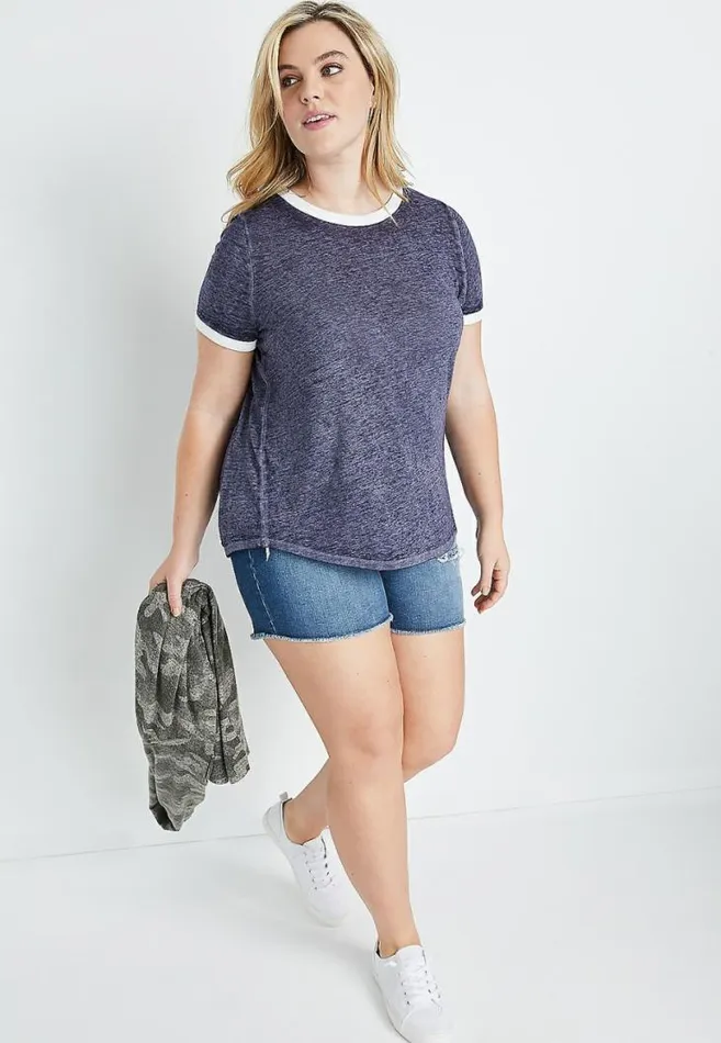 Women Plus Size 247 Blue Colorblock Back Ringer Tee Maurices Plus Tops