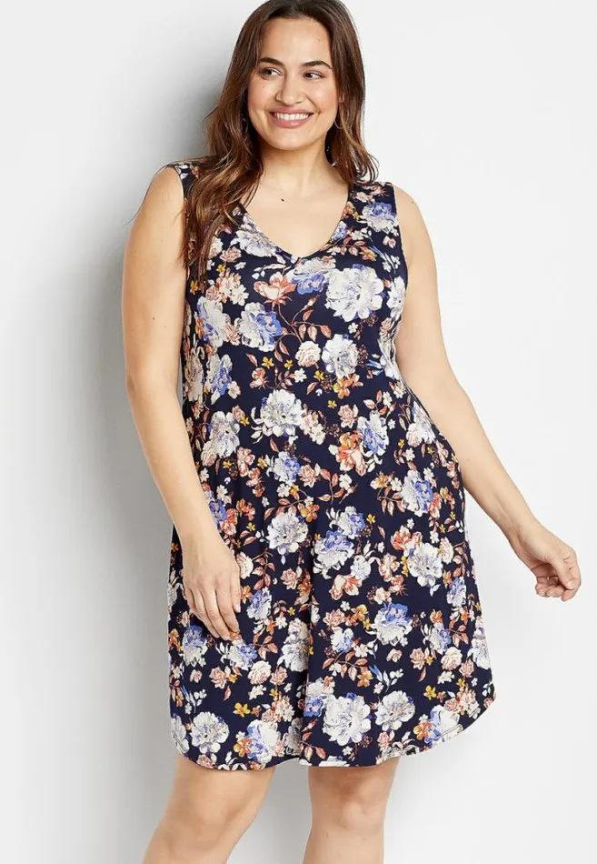 Women Plus Size 247 Blue Floral Shift Dress Maurices Plus Dresses and Jumpsuits