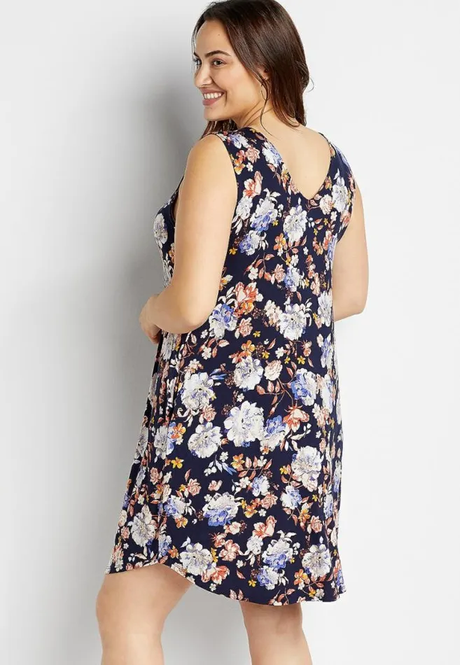 Women Plus Size 247 Blue Floral Shift Dress Maurices Plus Dresses and Jumpsuits