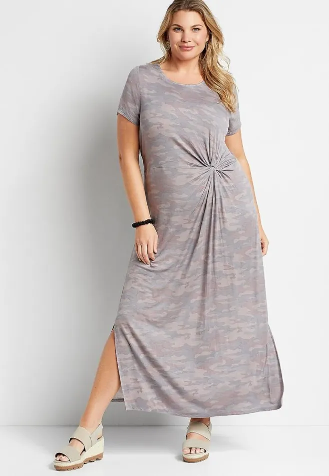 Women Plus Size 247 Camo Knot Front Maxi Dress Maurices Plus Dresses and Jumpsuits