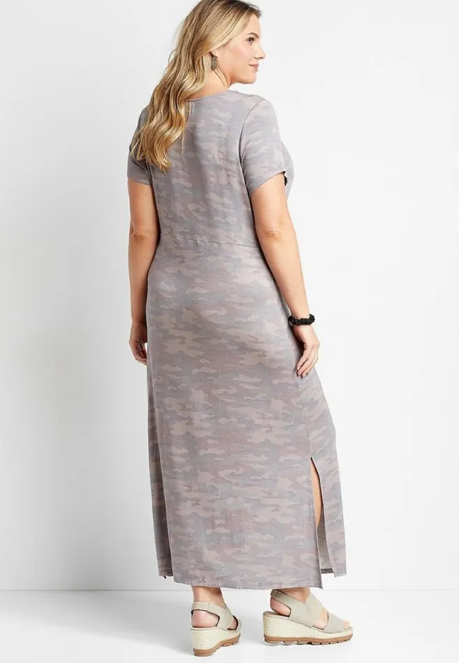 Women Plus Size 247 Camo Knot Front Maxi Dress Maurices Plus Dresses and Jumpsuits