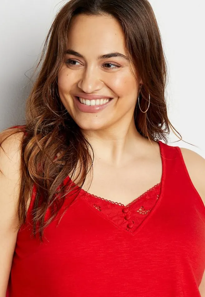 Women Plus Size 247 Eyelet Insert Button Tank Top Maurices Plus Tops