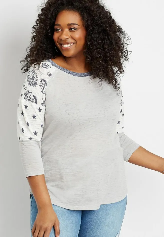 Women Plus Size 247 Gray Americana Baseball Tee Maurices Plus Tops