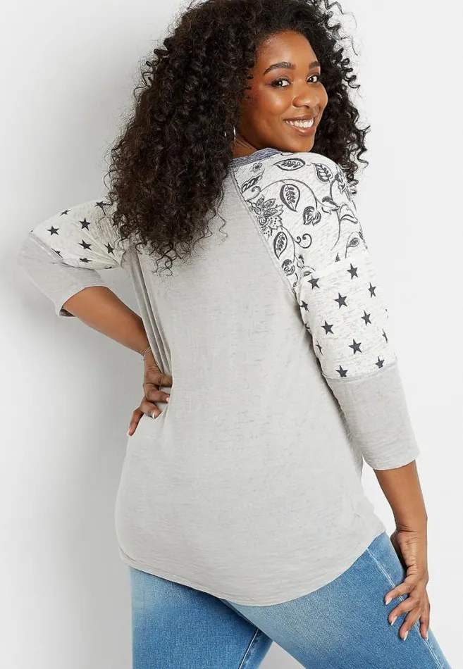 Women Plus Size 247 Gray Americana Baseball Tee Maurices Plus Tops