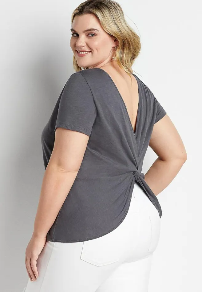 Women Plus Size 247 Gray Knot Back Tee Maurices Plus Tops