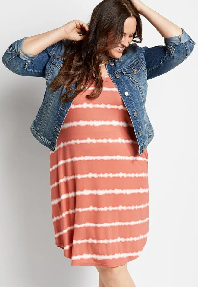 Women Plus Size 247 Peach Striped Tie Dye Shift Dress Maurices Plus Dresses and Jumpsuits Women Plus Size 247 Peach Striped Tie Dye Shift Dress Maurices Plus Dresses and Jumpsuits