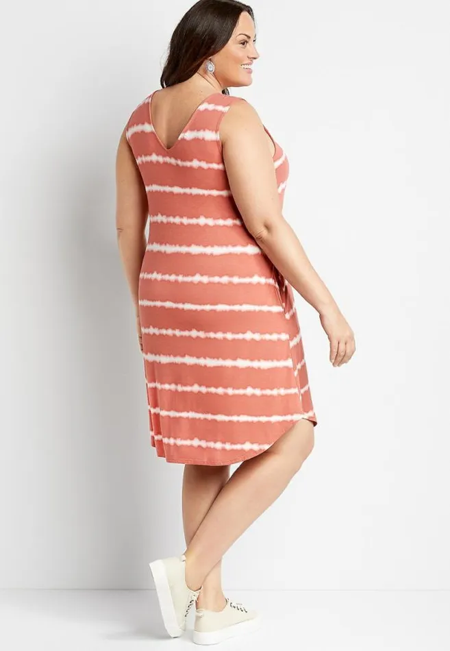 Women Plus Size 247 Peach Striped Tie Dye Shift Dress Maurices Plus Dresses and Jumpsuits