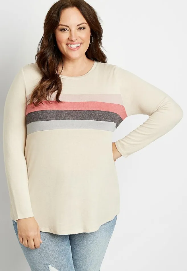 Women Plus Size 247 Pieced Stripe Cozy Baseball Tee Maurices Plus Tops