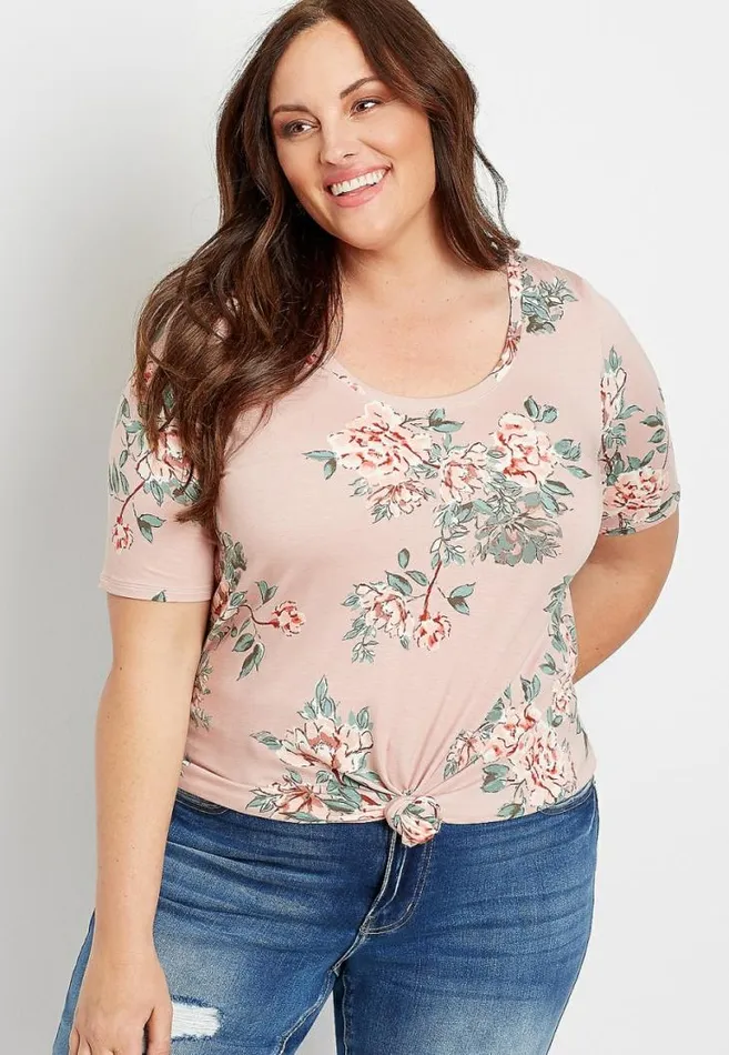 Women Plus Size 247 Pink Floral Flawless Tee Maurices Plus Tops
