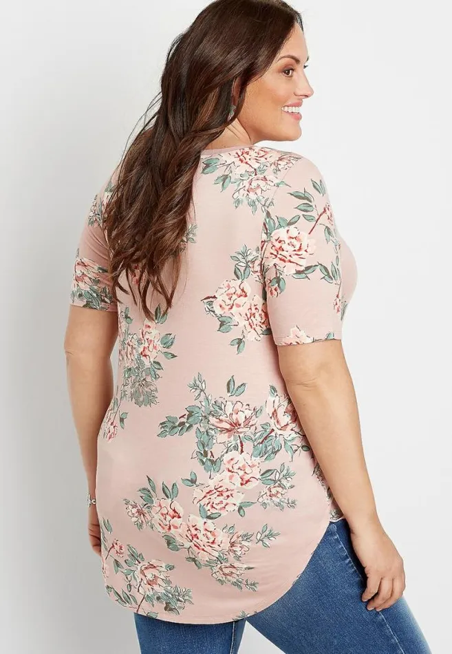Women Plus Size 247 Pink Floral Flawless Tee Maurices Plus Tops