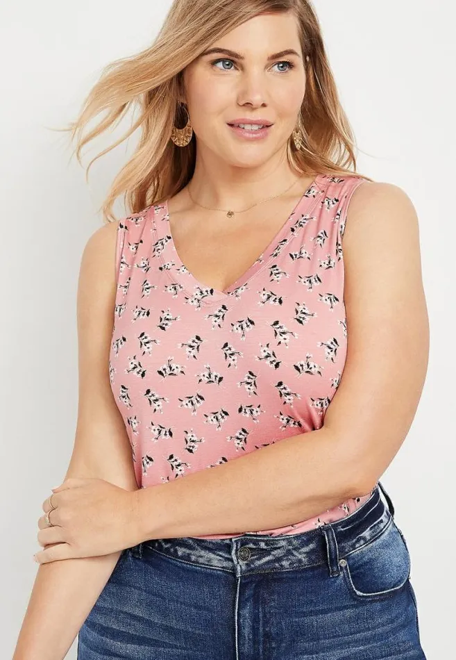 Women Plus Size 247 Pink Floral Tank Top Maurices Plus Tops