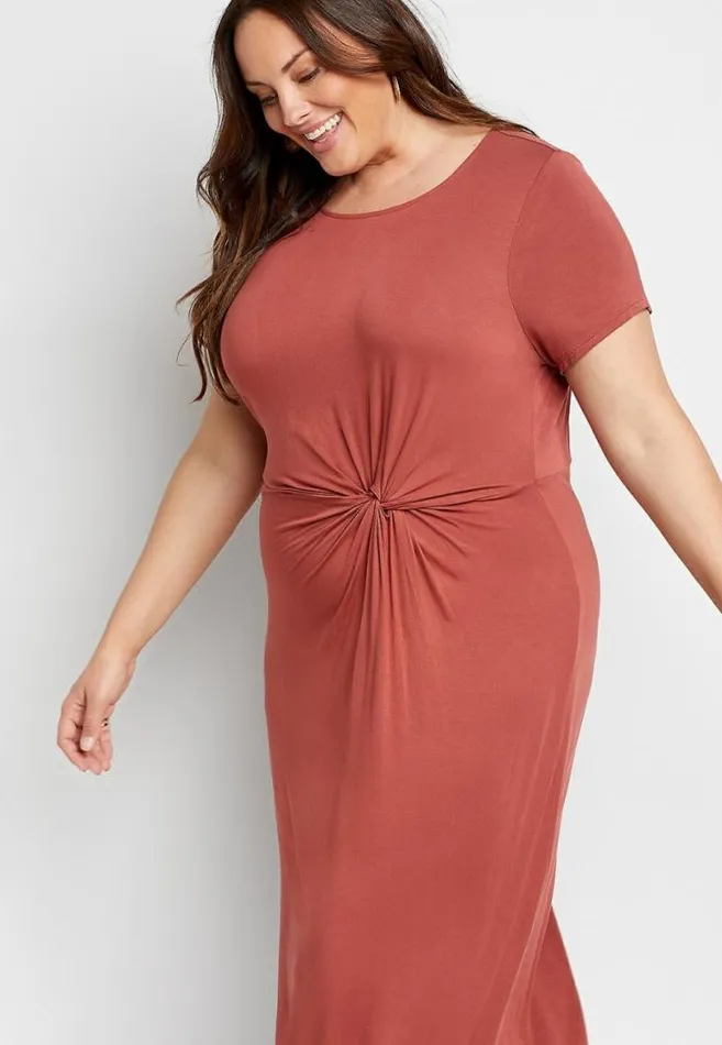 Women Plus Size 247 Pink Knot Front Maxi Dress Maurices Plus Dresses and Jumpsuits Women Plus Size 247 Pink Knot Front Maxi Dress Maurices Plus Dresses and Jumpsuits