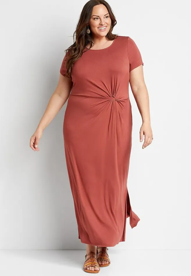 Women Plus Size 247 Pink Knot Front Maxi Dress Maurices Plus Dresses and Jumpsuits