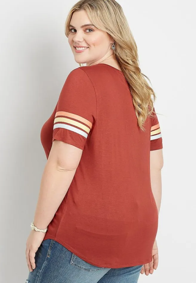 Women Plus Size 247 Red Lace Up Retro Tee Maurices Plus Tops
