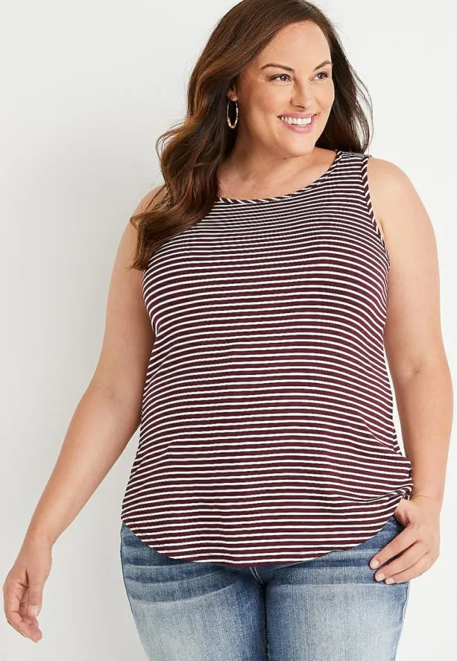 Women Plus Size 247 Red Striped High Neck Tank Top Maurices Plus Tops