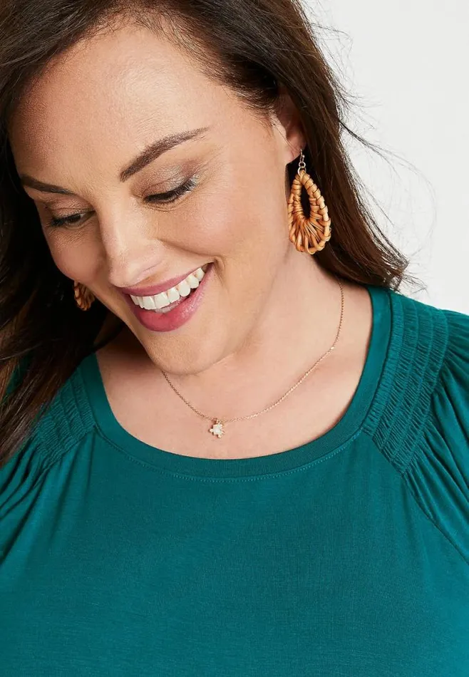 Women Plus Size 247 Solid Smocked Flutter Sleeve Top Maurices Plus Tops