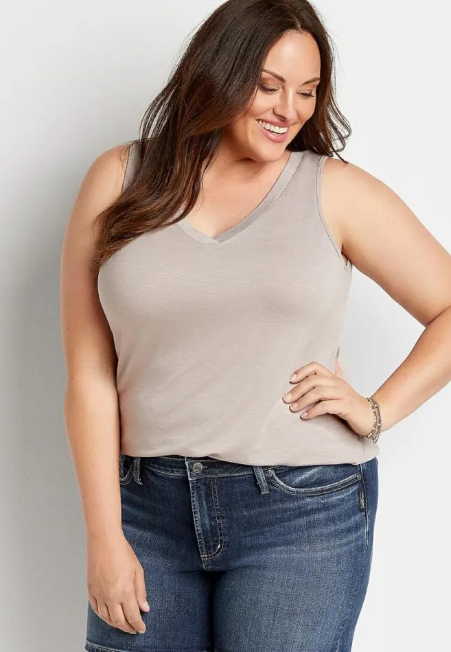 Women Plus Size 247 Solid V Neck Tank Top Maurices Plus Tops