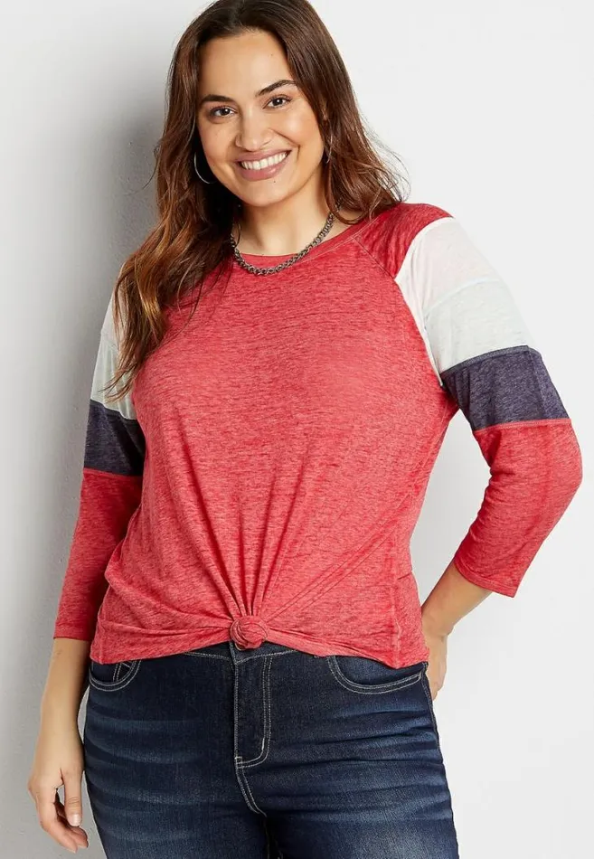 Women Plus Size 247 Striped Baseball Tee Maurices Plus Tops