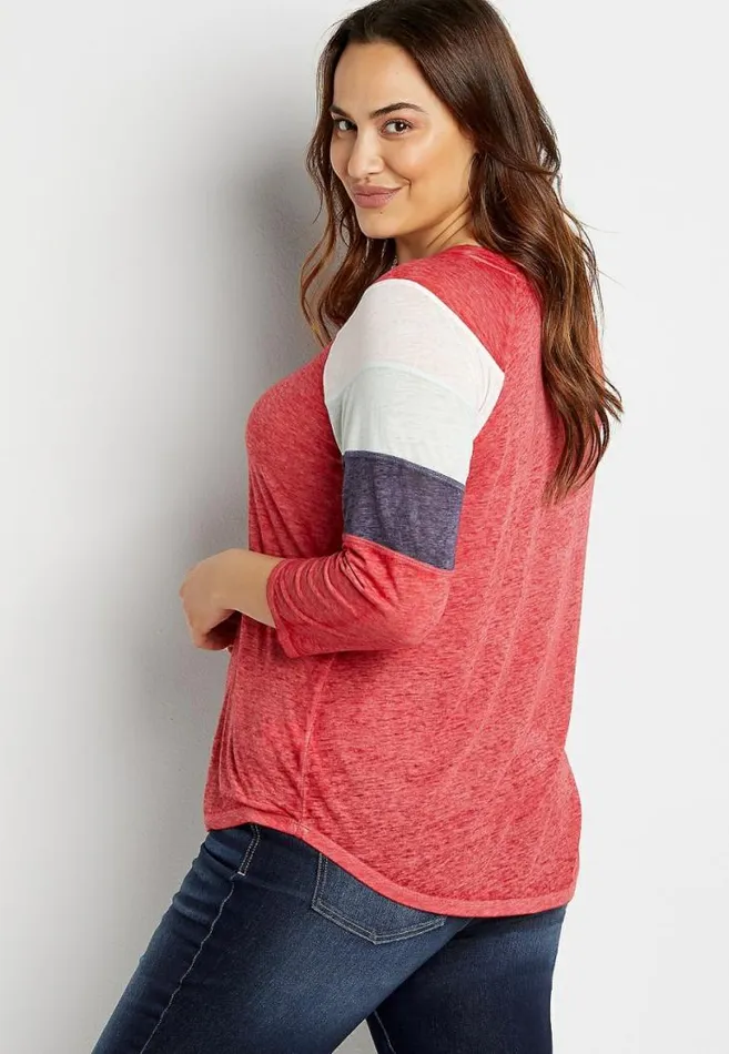 Women Plus Size 247 Striped Baseball Tee Maurices Plus Tops