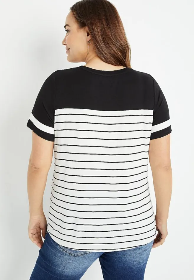 Women Plus Size 247 Striped Knot Front Baseball Tee Maurices Plus Tops