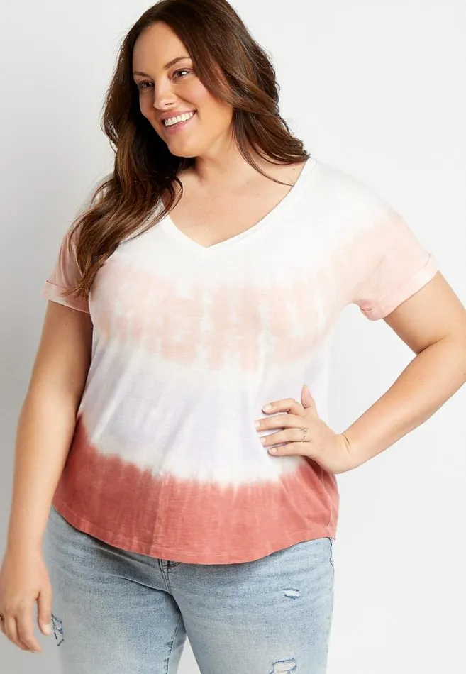 Women Plus Size 247 Striped Tie Dye Tee Maurices Plus Tops