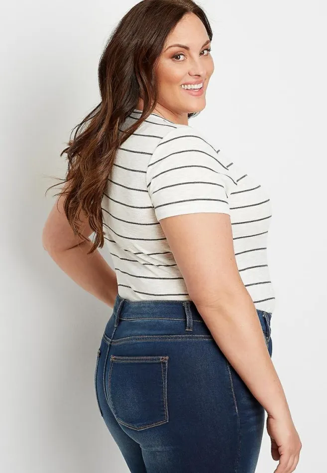 Women Plus Size 247 White Stripe Rib Knit Tuck In Tee Maurices Plus Tops
