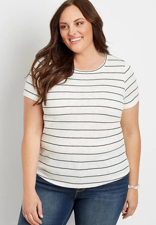 Women Plus Size 247 White Stripe Rib Knit Tuck In Tee Maurices Plus Tops