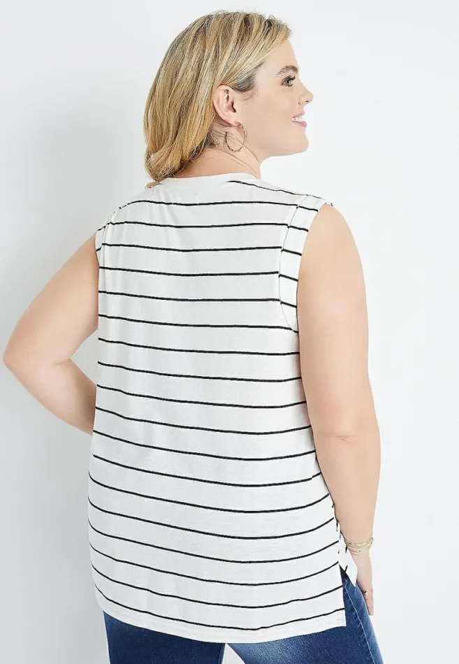 Women Plus Size 247 White Striped Muscle Tank Top Maurices Plus Tops