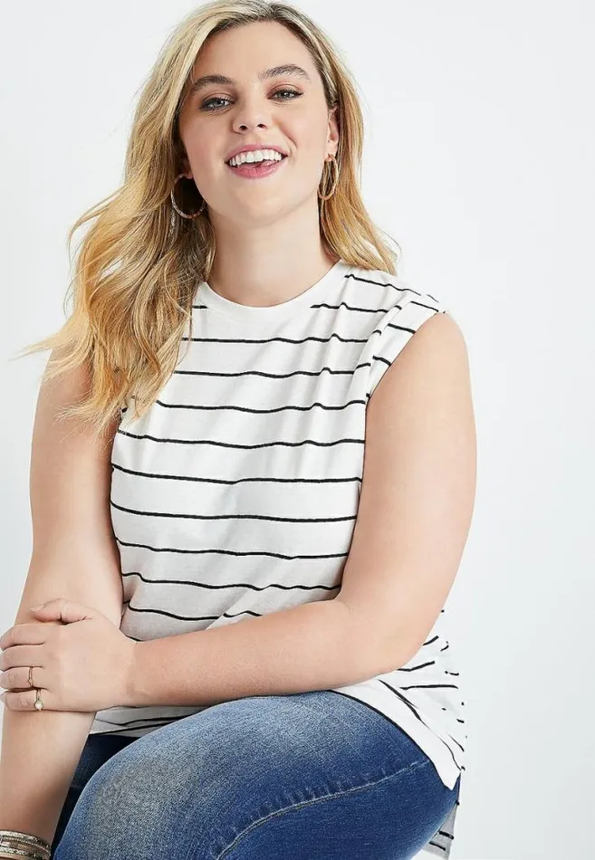 Women Plus Size 247 White Striped Muscle Tank Top Maurices Plus Tops