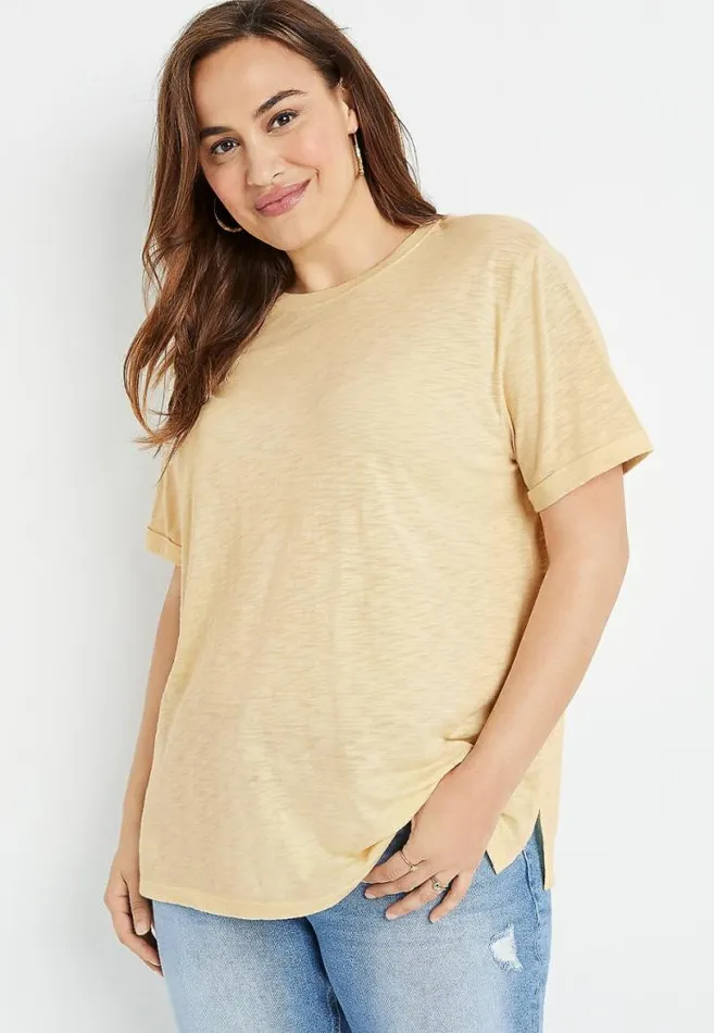 Women Plus Size 247 Yellow Oversized Boyfriend Tee Maurices Plus Tops