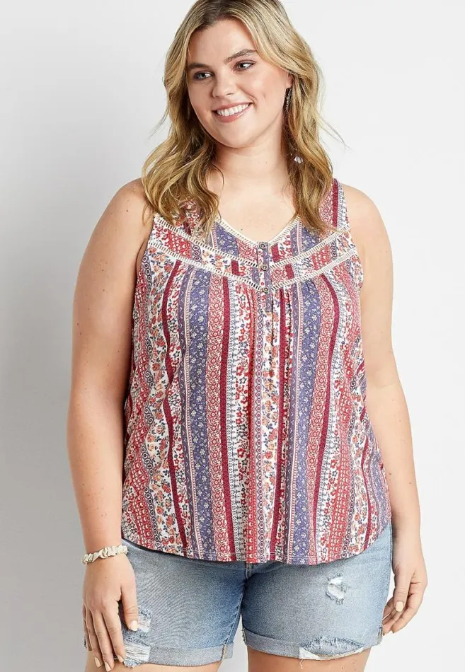 Women Plus Size Americana Henley Tank Top Maurices Plus Tops