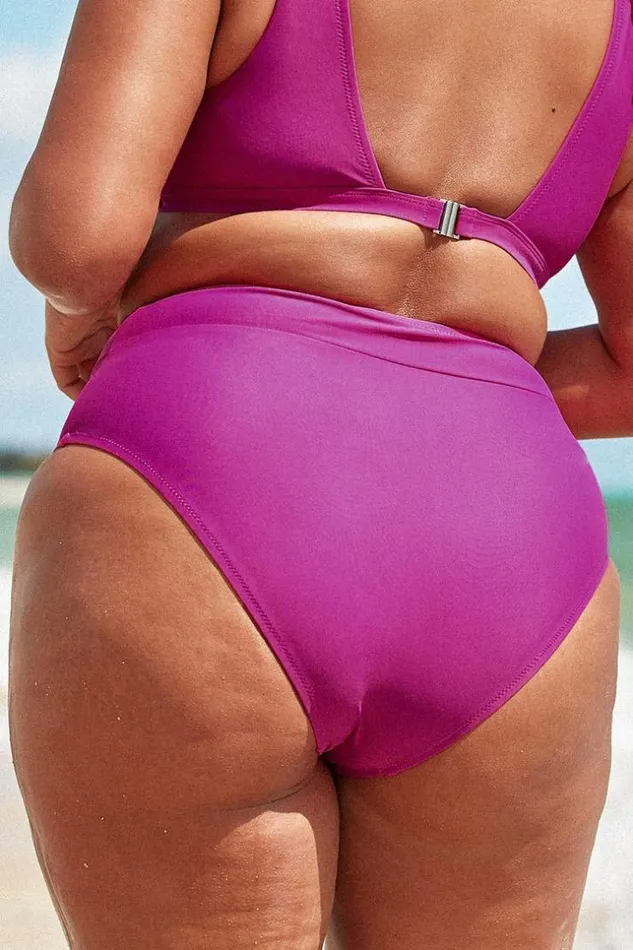 Women Plus Size and Curve Bikinis Cupshe Amira Fuchsia High Waisted Plus Size Bikini Bottom Fuchsia