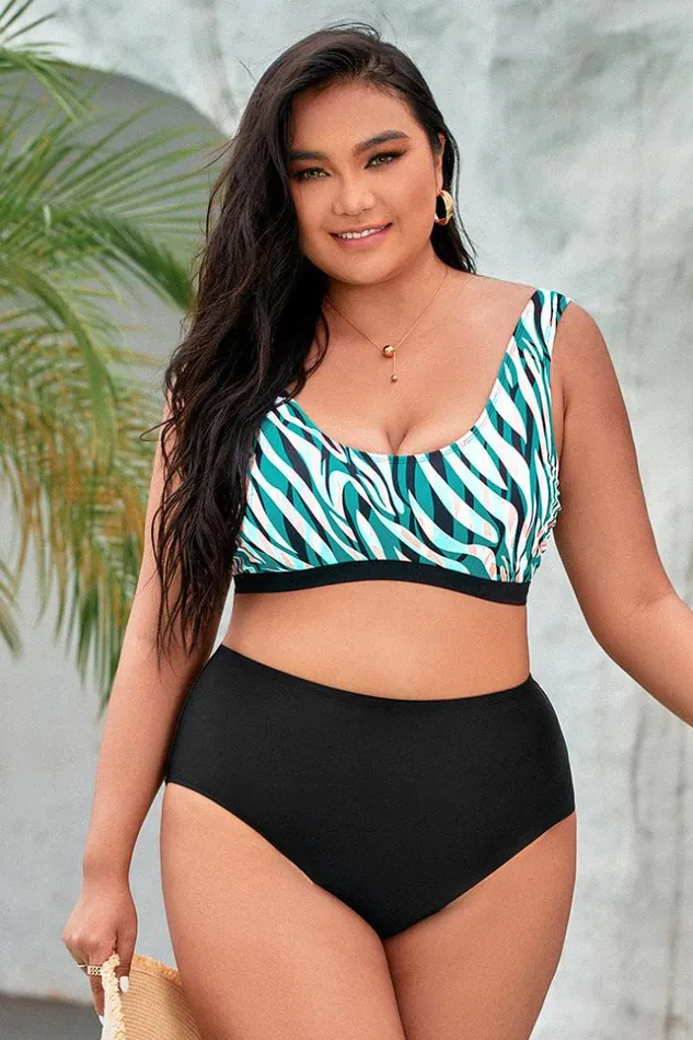 Women Plus Size and Curve Bikinis Cupshe Amiyah Zebra Print Cut Out Plus Size Bikini Top Multicolor