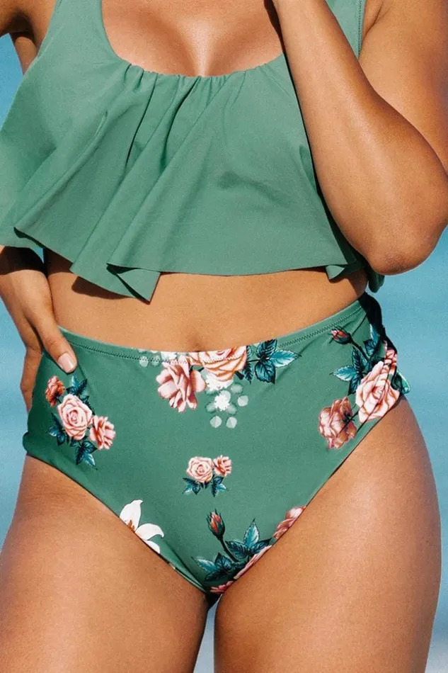 Women Plus Size and Curve Bikinis Cupshe Bree Floral High Waisted Plus Size Bikini Bottom Green Women Plus Size and Curve Bikinis Cupshe Bree Floral High Waisted Plus Size Bikini Bottom Green